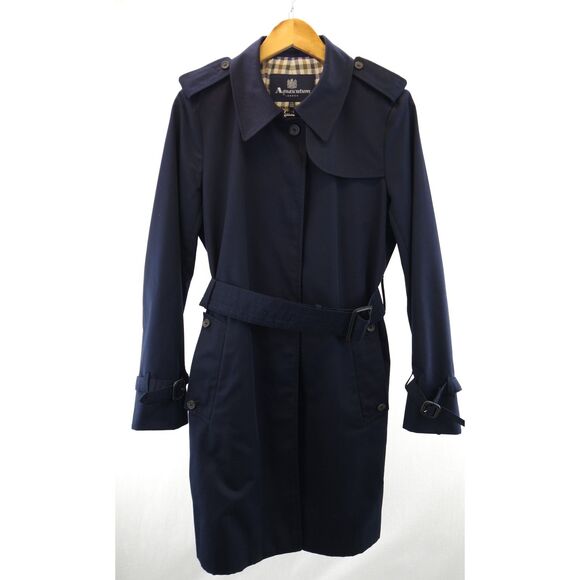 Aquascutum Macintosh | Double Breasted Navy Trench Coat, Sz US 8/UK 12 - Picture 1 of 5